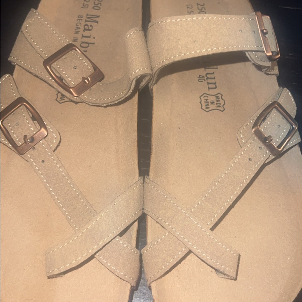 Malibu Women's Tan Cross-Strap Sandals with Buckles